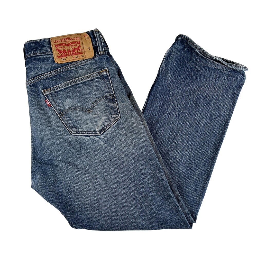 Levis 501 Jeans Mens 36x29 Blue Medium Wash Straight Button Fly Regular Fit